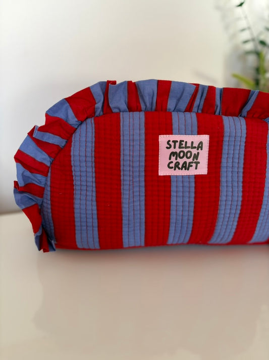 Blue and Red Ruffle Wash Bag