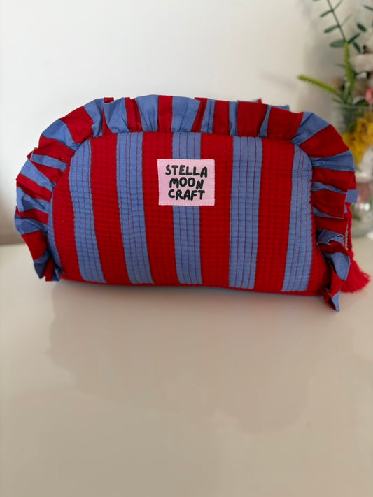 Blue and Red Ruffle Wash Bag