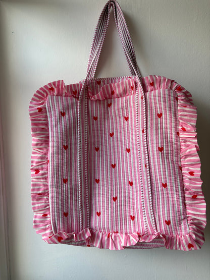 Pink Hearts Frill Tote