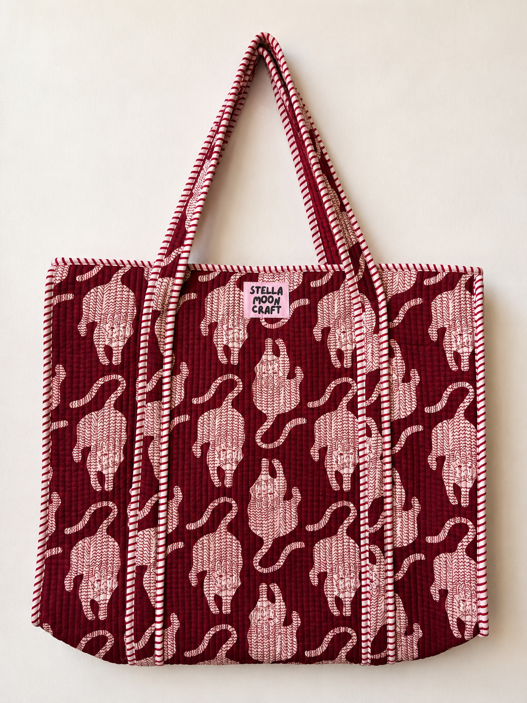 Burgundy & Cream Cat Tote
