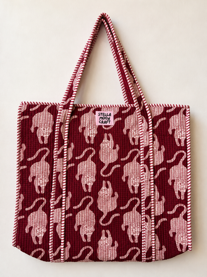 Burgundy & Cream Cat Tote