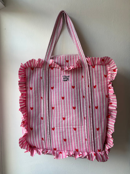 Pink Hearts Frill Tote