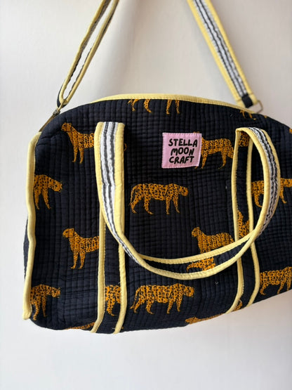 Black & Mustard Leopard Mini Duffle Bag