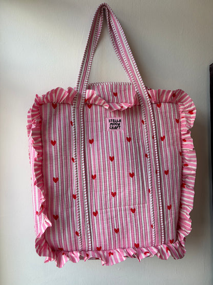 Pink Hearts Frill Tote