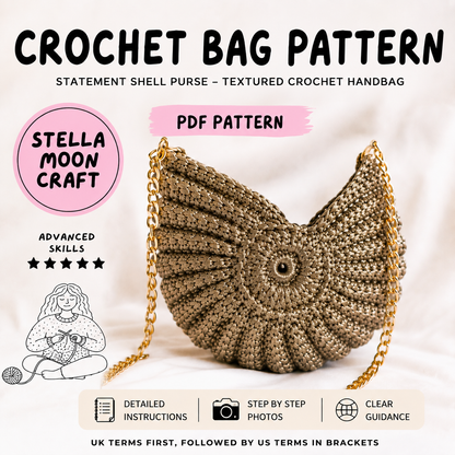 Crochet Shell Bag Pattern PDF | Easy Beginner Bag (UK & US Terms)