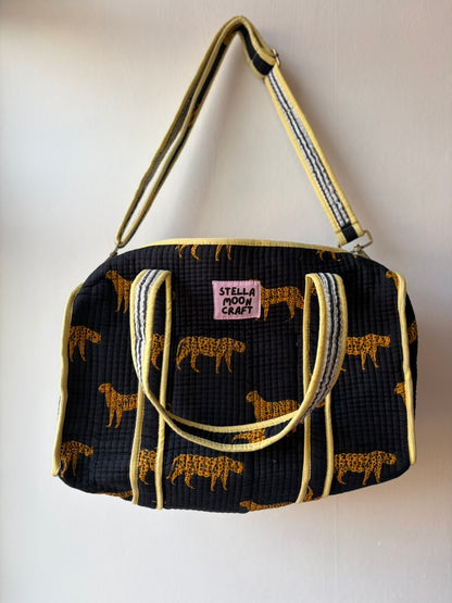 Black & Mustard Leopard Mini Duffle Bag