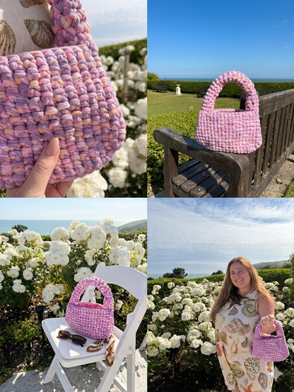 Handmade Crochet Handbag | Lilac & Pink Chunky Tote Bag | Crochet Purse | Summer Shoulder Bag | Cottagecore Gift | Small Statement Bag