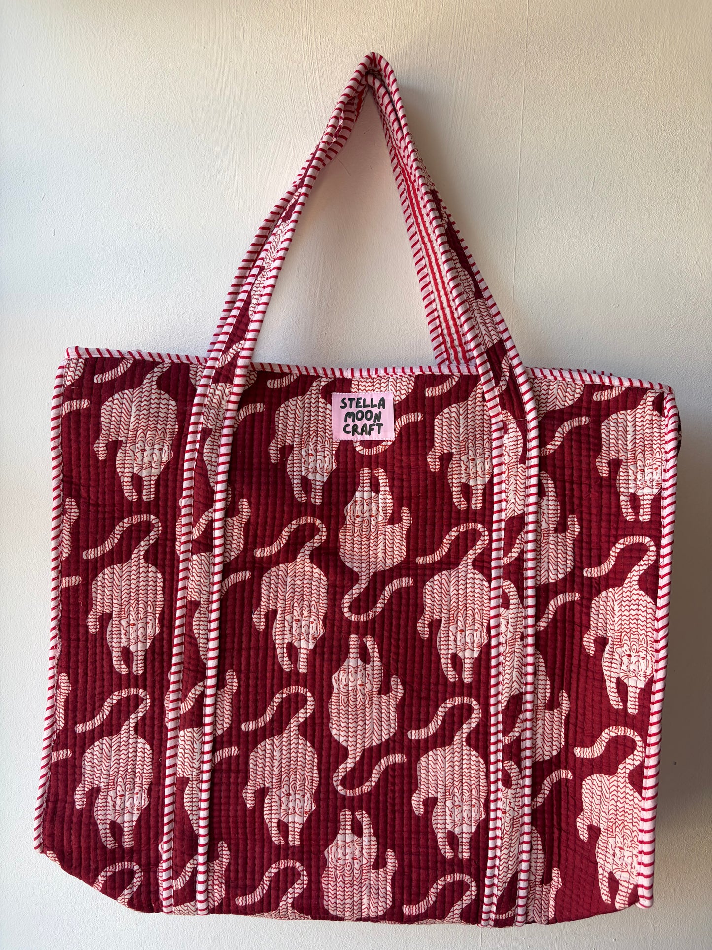 Burgundy & Cream Cat Tote
