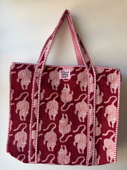 Burgundy & Cream Cat Tote