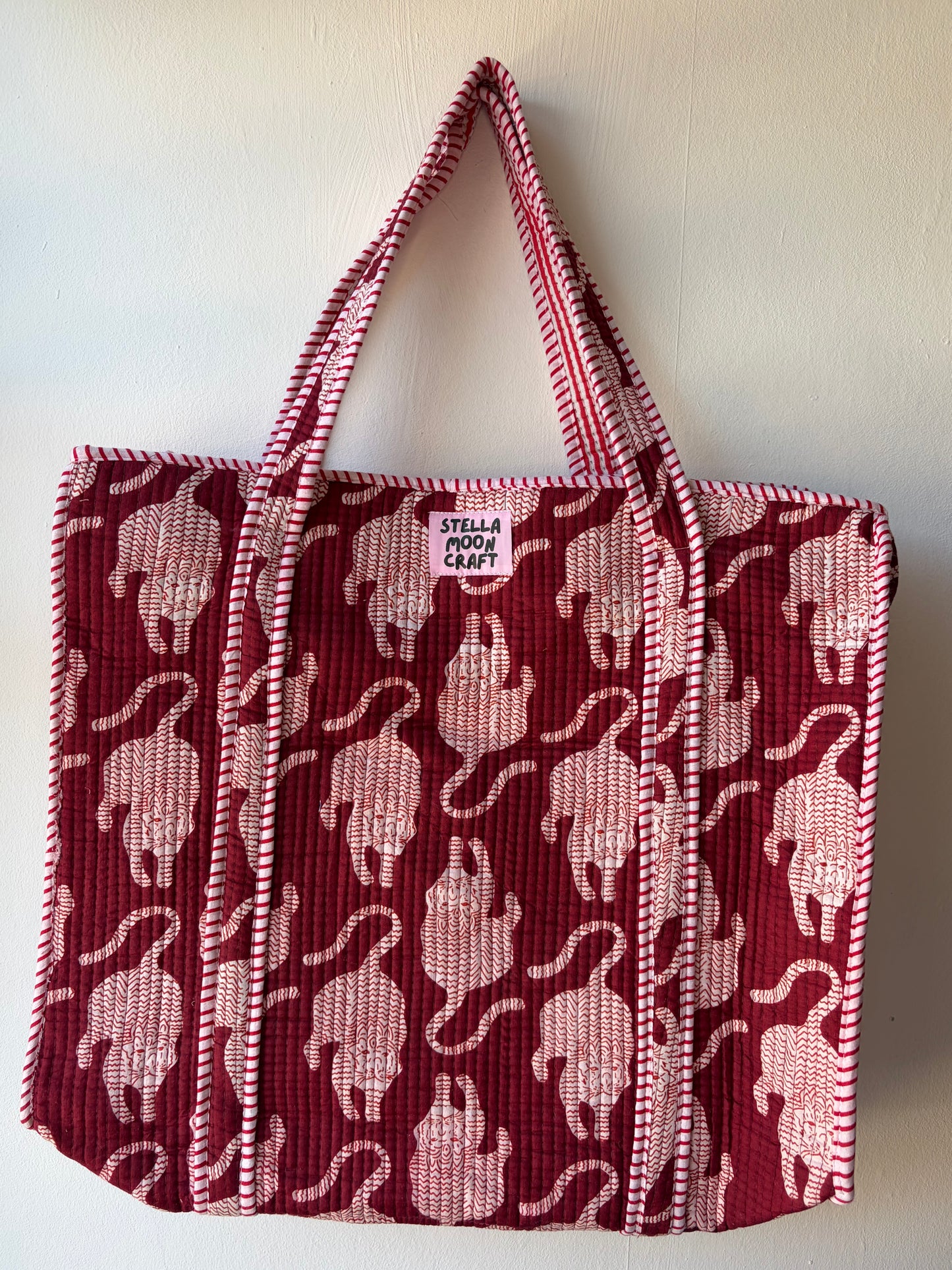 Burgundy & Cream Cat Tote