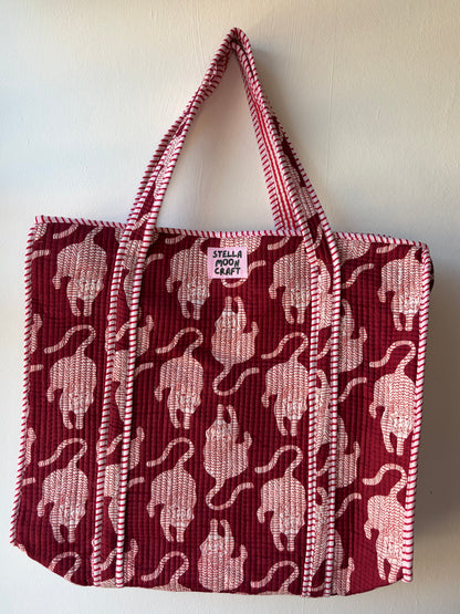 Burgundy & Cream Cat Tote