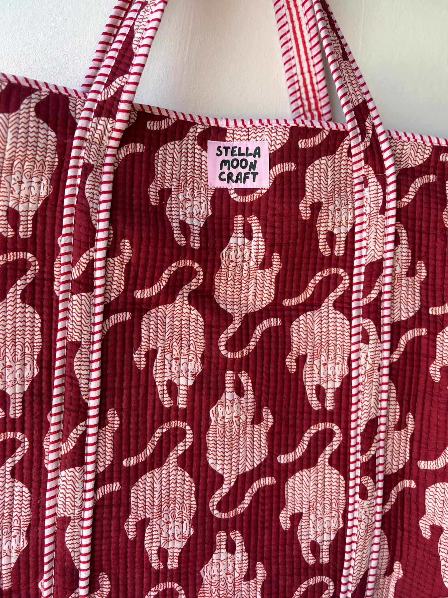 Burgundy & Cream Cat Tote
