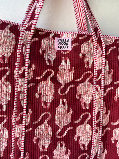 Burgundy & Cream Cat Tote