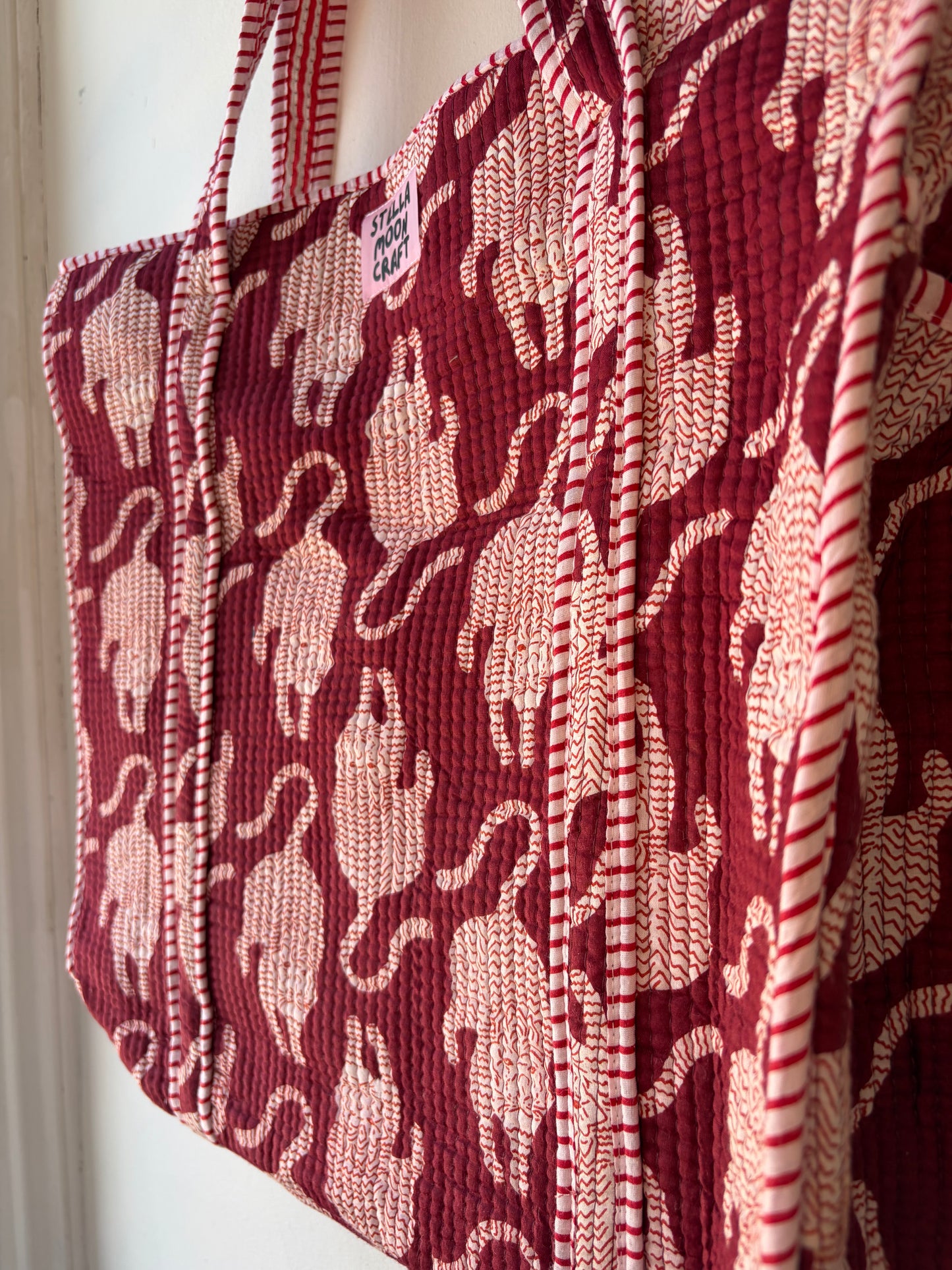 Burgundy & Cream Cat Tote