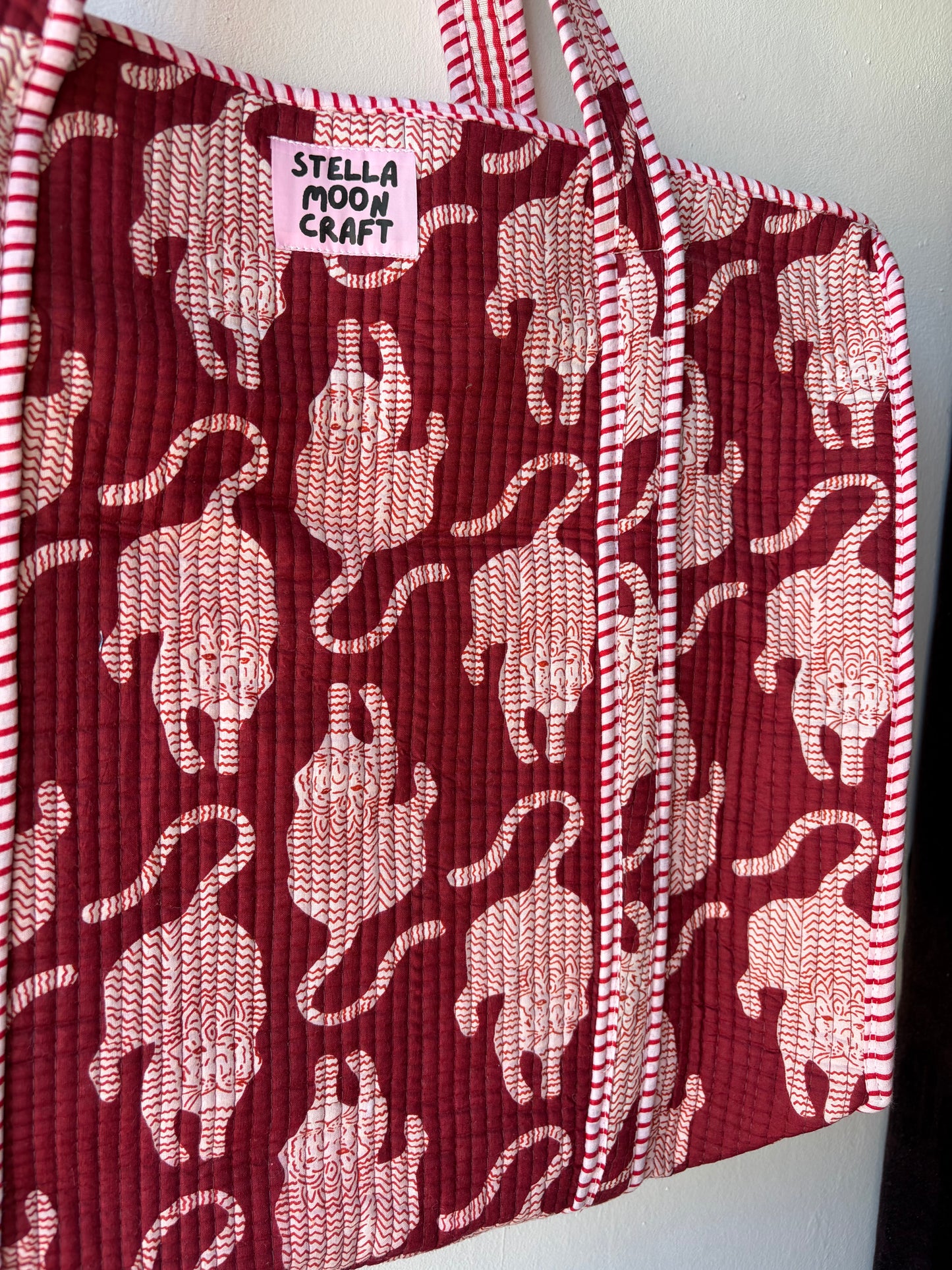 Burgundy & Cream Cat Tote
