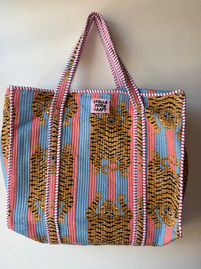 Baby Blue & Pink Tiger Tote