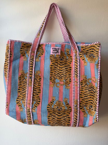 Baby Blue & Pink Tiger Tote