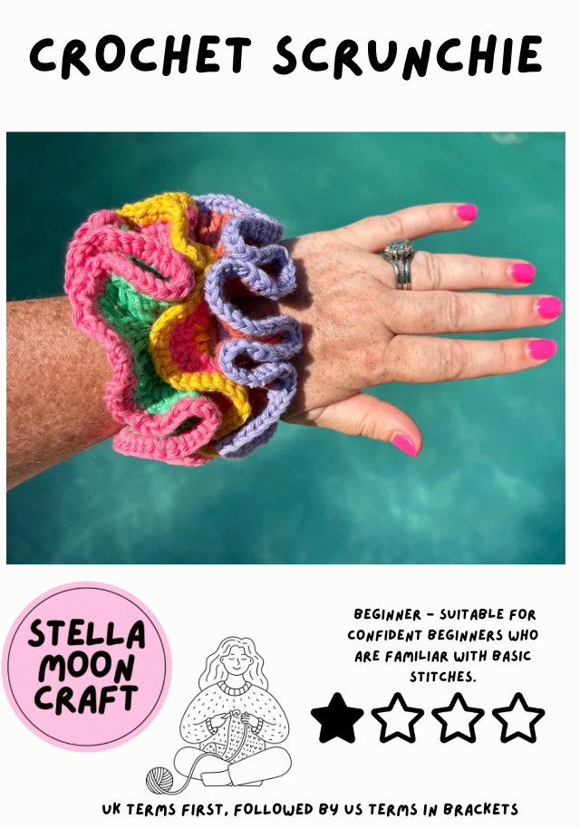 Crochet Scrunchie Pattern PDF | Beginner Ruffle Hair Scrunchie (UK & US Terms)