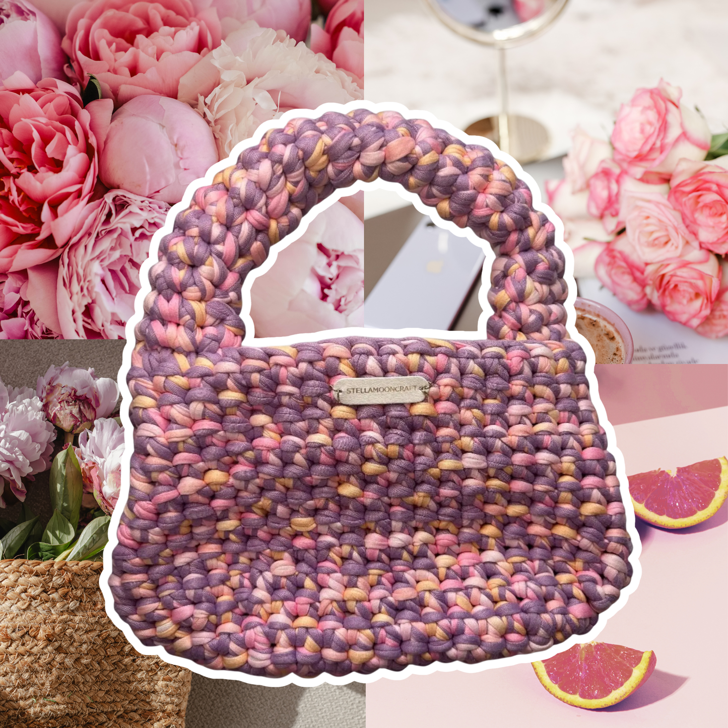 Handmade Crochet Handbag | Lilac & Pink Chunky Tote Bag | Crochet Purse | Summer Shoulder Bag | Cottagecore Gift | Small Statement Bag