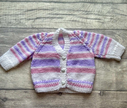 Baby Cardigan – Purple and Pink – Size Premmie/Small Newborn – Ready for Embroidery