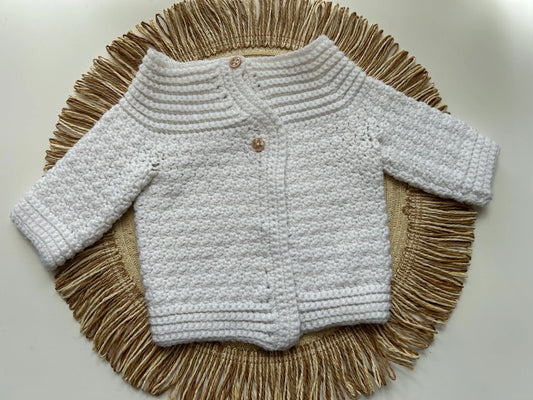 Baby Cardigan -White -Size - Newborn -Ready for Embroidery